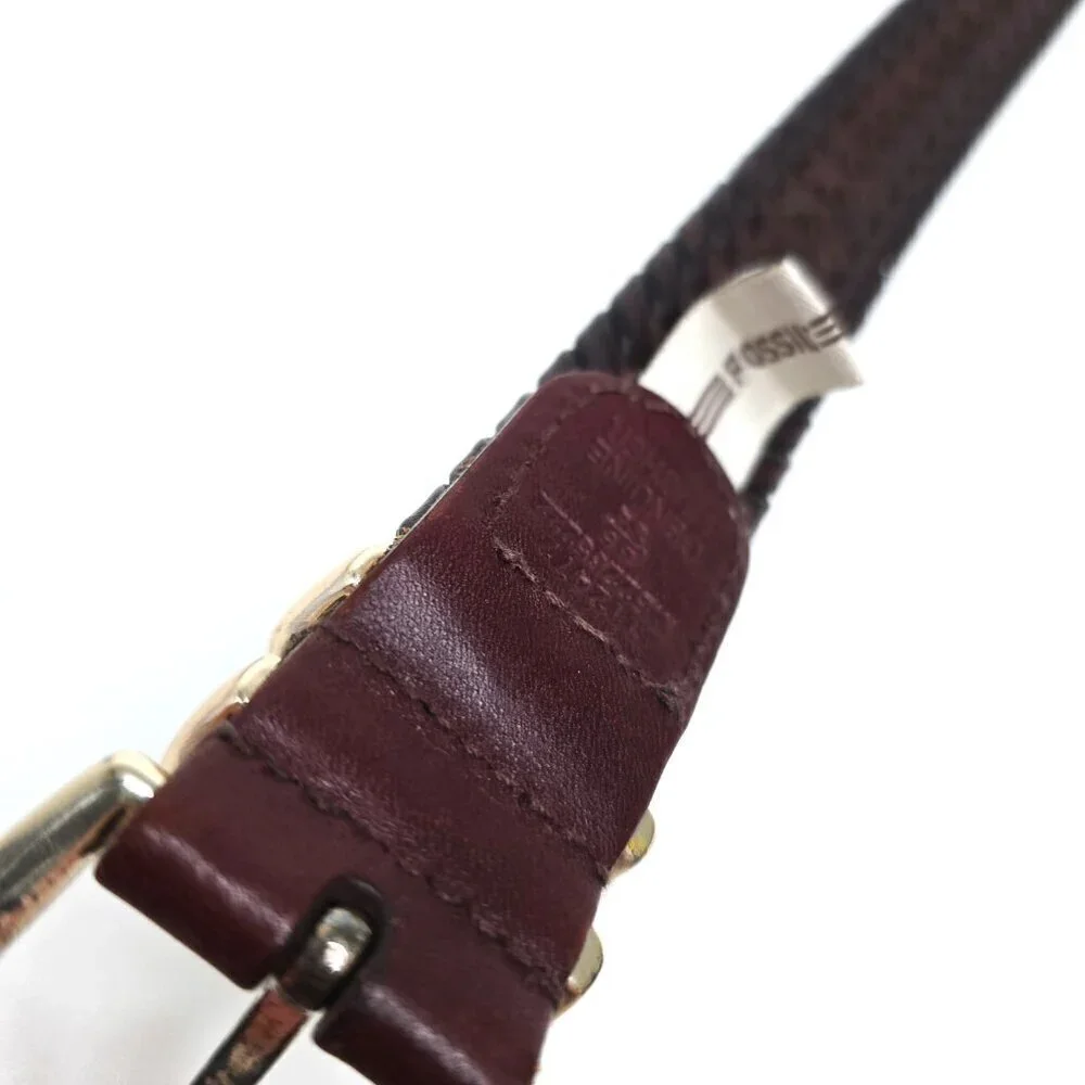 Fossil Vintage Brown Braided Leather Belt Gold Buckle